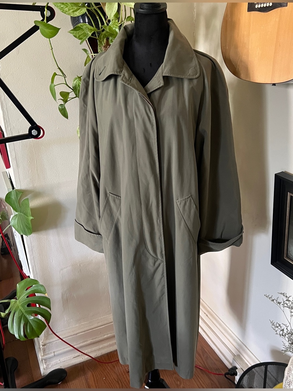 Vtg Steve By Searle Women’s Olive Trench Rain Coat Union Made Sz 6P